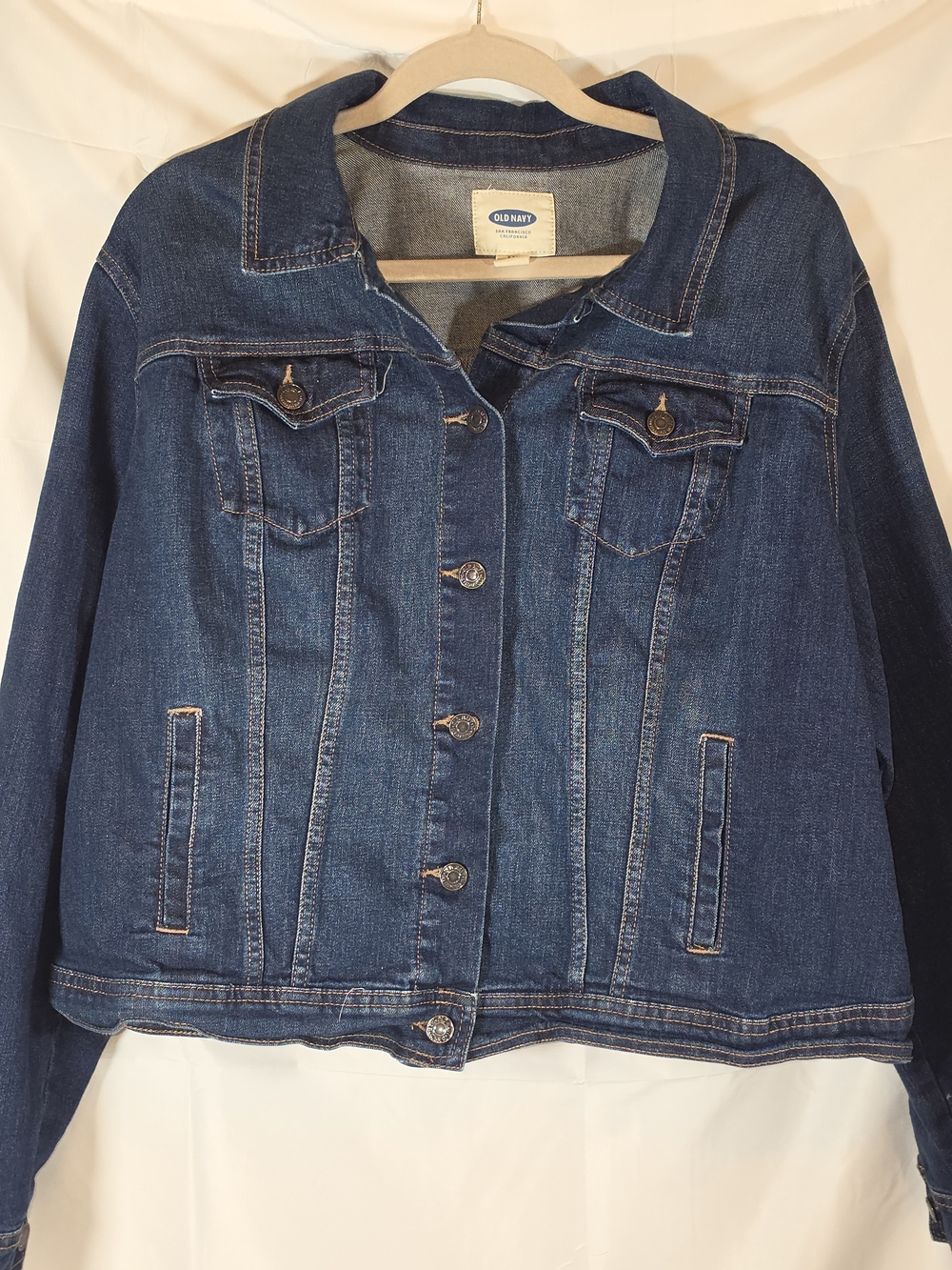Old Navy Denim Jacket XXL Dark Wash Button Front Stretch
